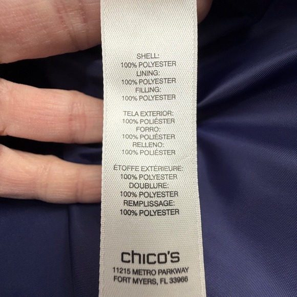 Chicos Quilted Jacket Womens Size 2 Navy Blue Collared Zip Up Puffer Style - Picture 8 of 14